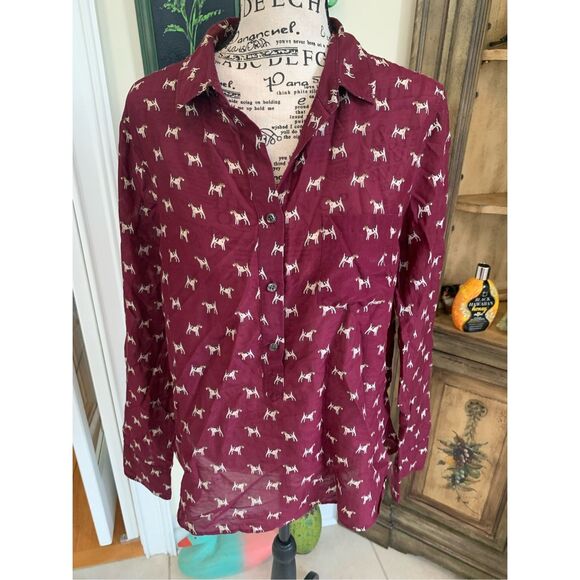 J. Crew Silk Burgundy Terrier Blouse - Picture 1 of 8